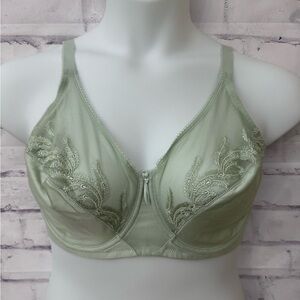 Wacoal Bra 38DD Feather Embroidery Underwire Green Sheer Sexy Comfort